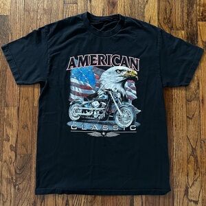 American Classic Eagle and Motorcycle Black T-Shirt Large